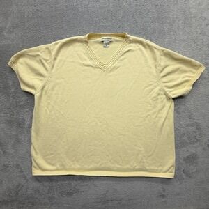 Eddie Bauer Sweater Mens 2XL Yellow V Neck Short Sleeve Cotton Pullover‎